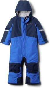 blue columbia snow suit to show how to dress a toddler for winter